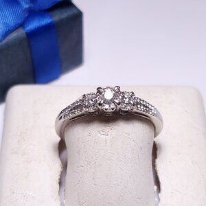 Estate .40ctw Natural Rd Diamond 3 Stone w/Halo 10Kt W/G S8 Engagement Ring22369